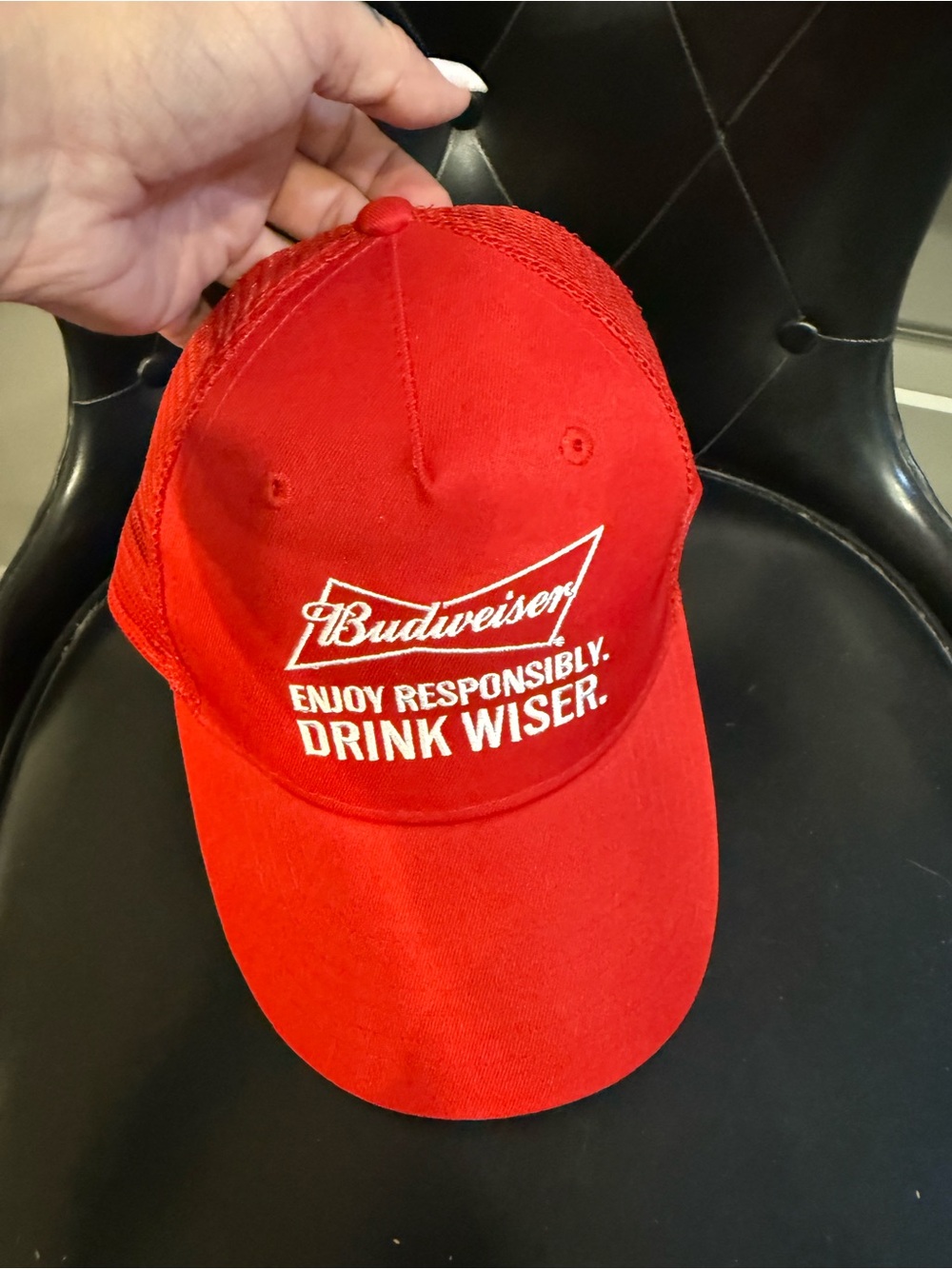 Budweiser Red Mesh-Back Trucker Hat with White Logo